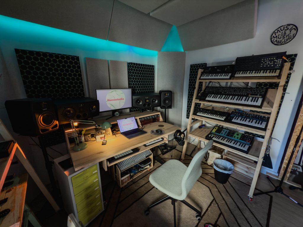 studio setup with instruments ready for recording session